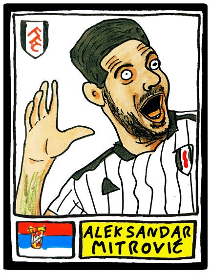 Fulham Volume 2 - No Score Draws Mitro Edition - A3 print of 24 hand-drawn Panini-style doodles of Fulham's 21-22 Championship-winning team