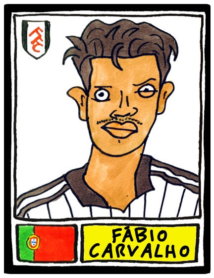 Fulham Volume 2 - No Score Draws Mitro Edition - A3 print of 24 hand-drawn Panini-style doodles of Fulham's 21-22 Championship-winning team