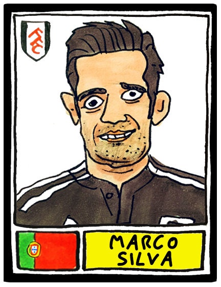 Fulham Volume 2 - No Score Draws Mitro Edition - A3 print of 24 hand-drawn Panini-style doodles of Fulham's 21-22 Championship-winning team