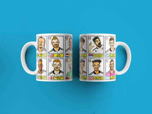 Fulham Volume 2 No Score Draws Mug Set - Set of TWO 11oz Ceramic Mugs with Wonky Panini sticker-style Doodles of FFC's 21-22 Title-Winners