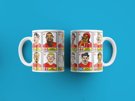 Nottingham Forest Vol 3 No Score Draws Mug Set - Set of TWO 11oz Ceramic Mugs with Wonky Panini-style Doodles of NFFCs 21-22 Playoff-Winners