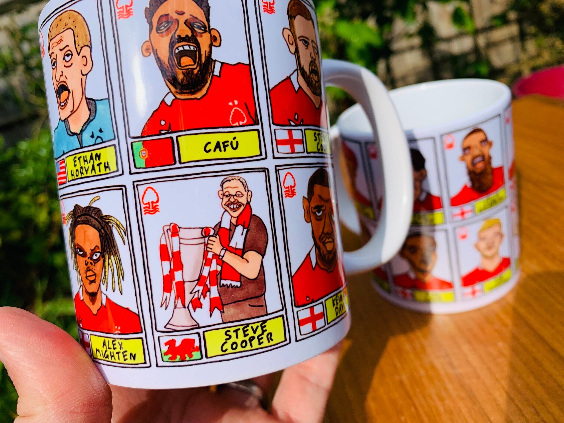 Nottingham Forest Vol 3 No Score Draws Mug Set - Set of TWO 11oz Ceramic Mugs with Wonky Panini-style Doodles of NFFCs 21-22 Playoff-Winners