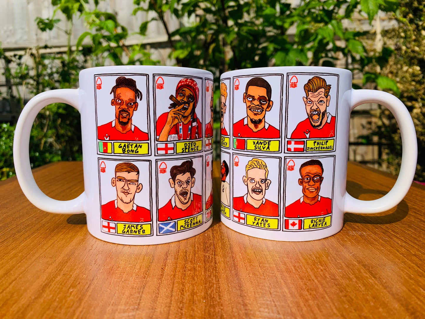 Nottingham Forest Vol 3 No Score Draws Mug Set - Set of TWO 11oz Ceramic Mugs with Wonky Panini-style Doodles of NFFCs 21-22 Playoff-Winners