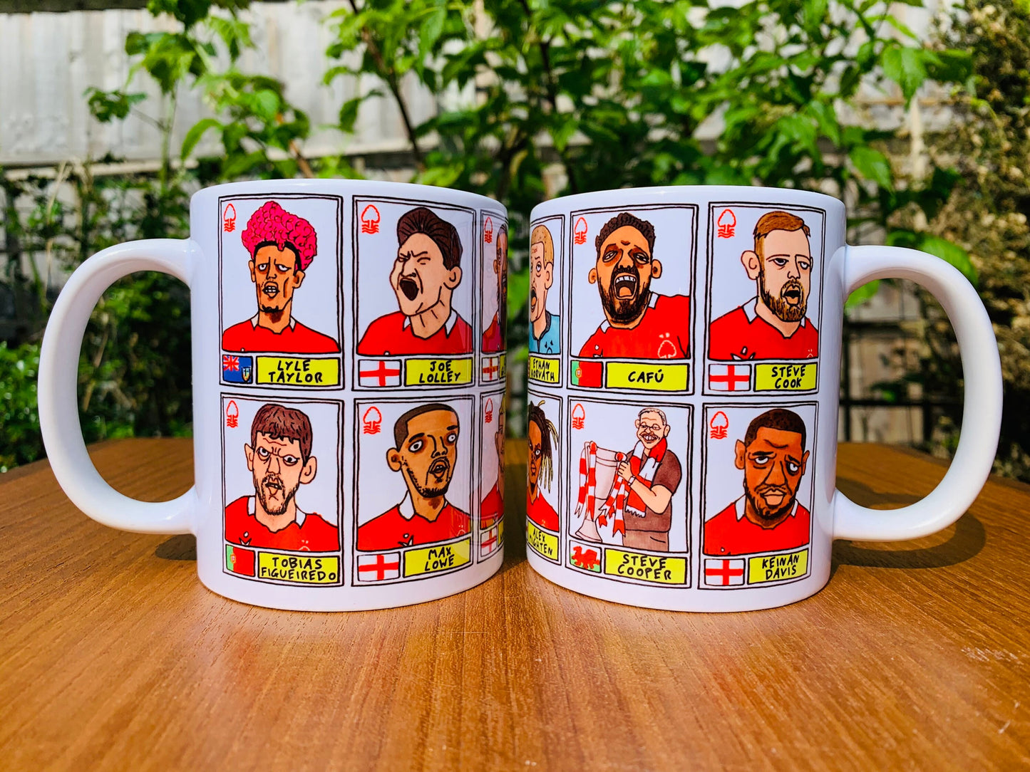 Nottingham Forest Vol 3 No Score Draws Mug Set - Set of TWO 11oz Ceramic Mugs with Wonky Panini-style Doodles of NFFCs 21-22 Playoff-Winners