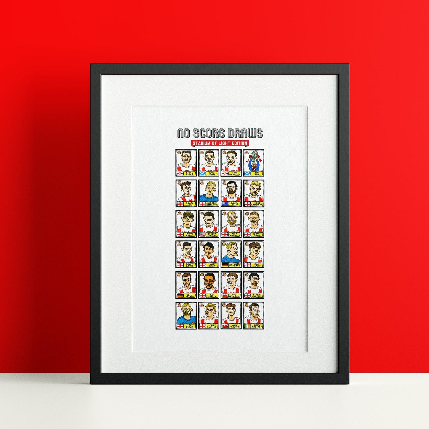 Sunderland Volume 2 - No Score Draws Stadium Of Light Edition - A3 print of 24 hand-drawn Panini-style doodles of SAFCs 2022 playoff-winners