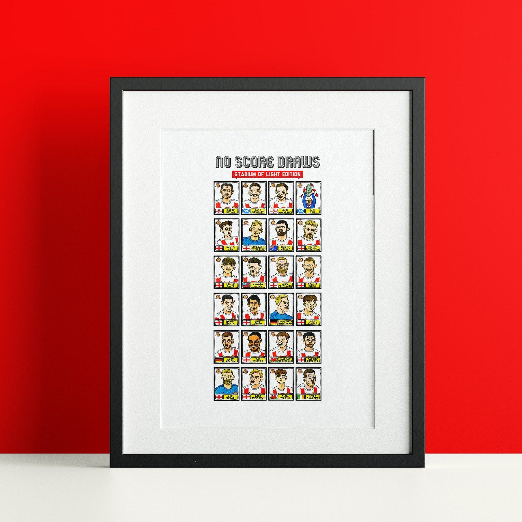 Sunderland Volume 2 - No Score Draws Stadium Of Light Edition - A3 print of 24 hand-drawn Panini-style doodles of SAFCs 2022 playoff-winners