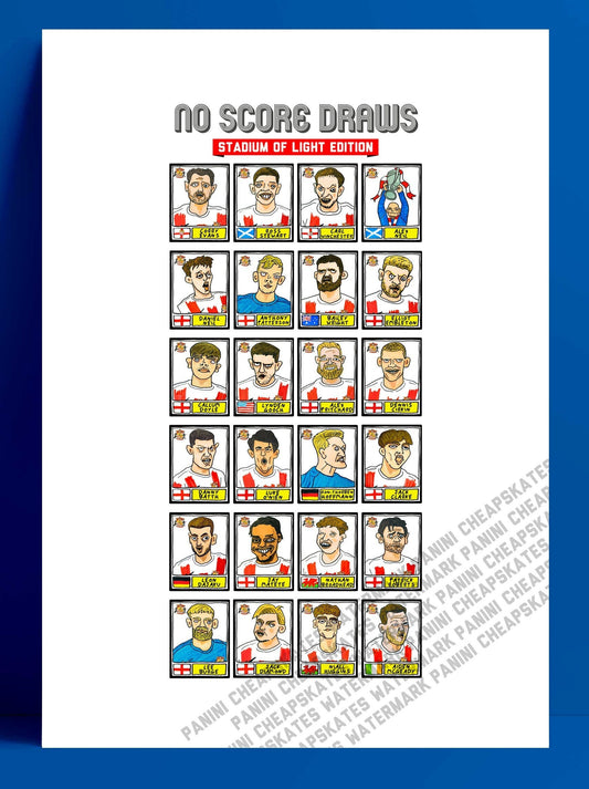 Sunderland Volume 2 - No Score Draws Stadium Of Light Edition - A3 print of 24 hand-drawn Panini-style doodles of SAFCs 2022 playoff-winners