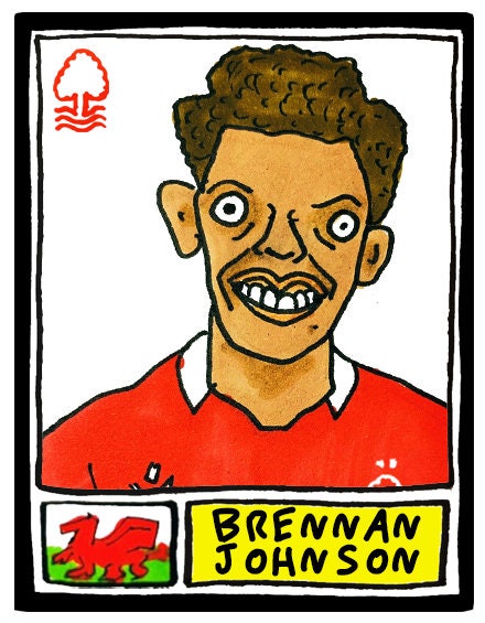 Nottingham Forest Vol 3 - No Score Draw Reds Going Up Edition - A3 print of 24 hand-drawn Panini-style doodles of NFFCs 2022 playoff-winners