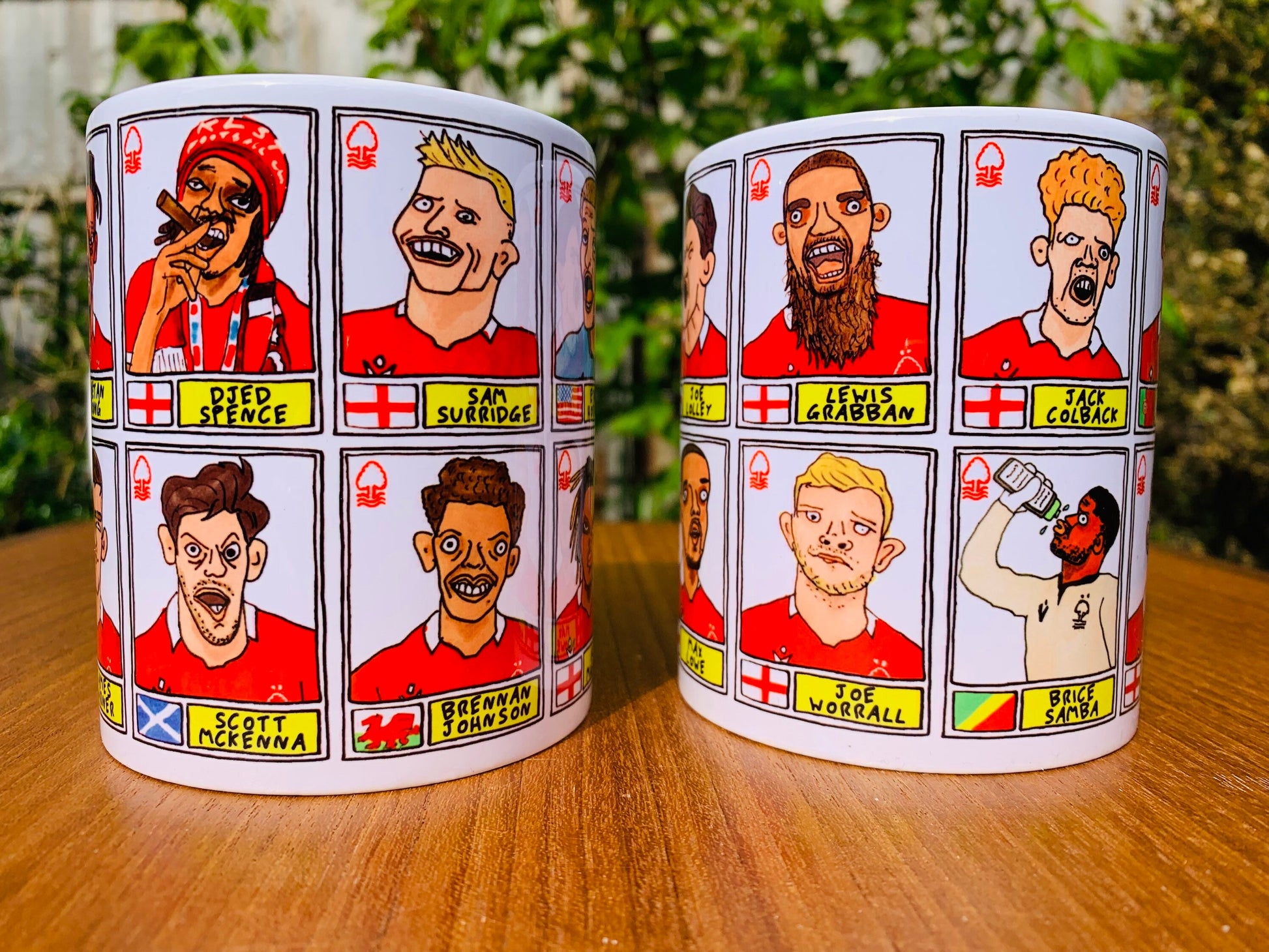 Nottingham Forest Vol 3 No Score Draws Mug Set - Set of TWO 11oz Ceramic Mugs with Wonky Panini-style Doodles of NFFCs 21-22 Playoff-Winners