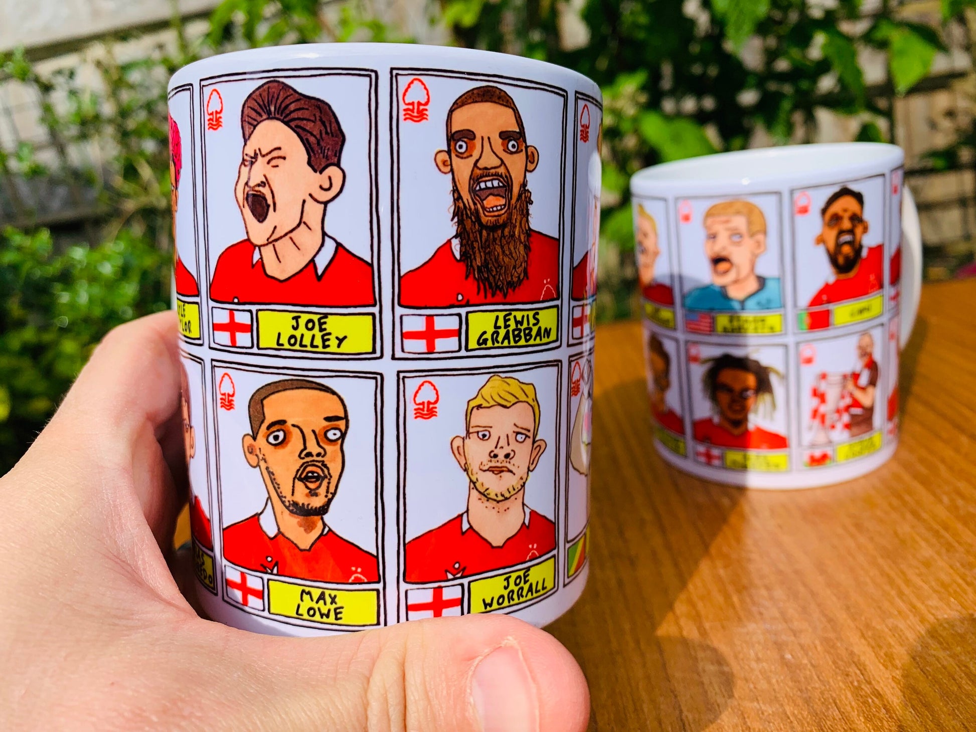 Nottingham Forest Vol 3 No Score Draws Mug Set - Set of TWO 11oz Ceramic Mugs with Wonky Panini-style Doodles of NFFCs 21-22 Playoff-Winners