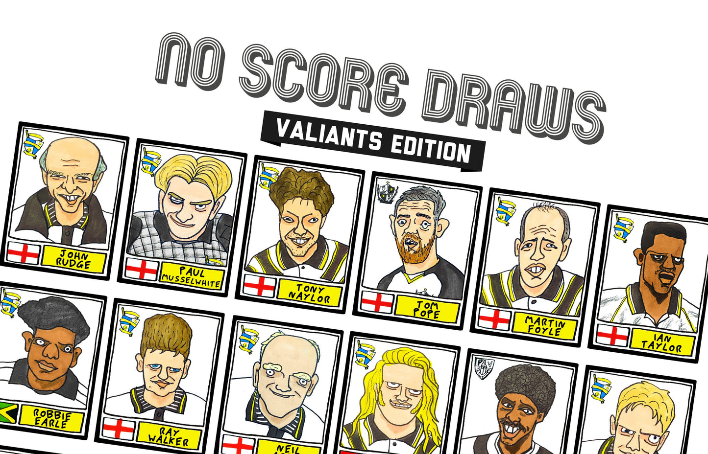 Port Vale - No Score Draws Valiants Edition - A3 print of 36 hand-drawn Panini-style Port Vale PVFC legends - Cheapskate football art