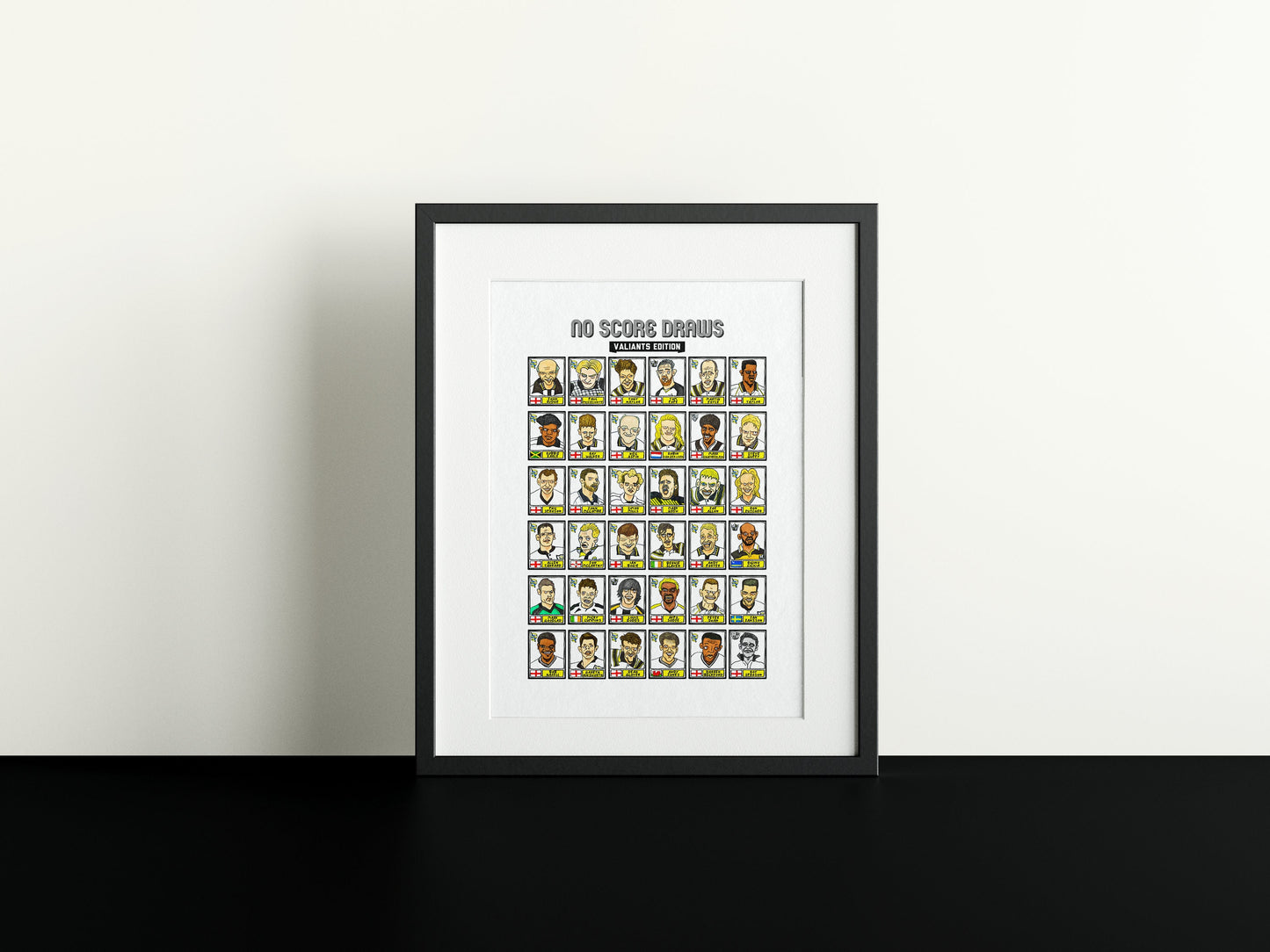 Port Vale - No Score Draws Valiants Edition - A3 print of 36 hand-drawn Panini-style Port Vale PVFC legends - Cheapskate football art