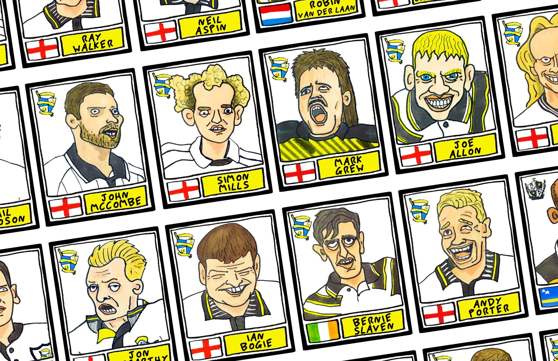 Port Vale - No Score Draws Valiants Edition - A3 print of 36 hand-drawn Panini-style Port Vale PVFC legends - Cheapskate football art