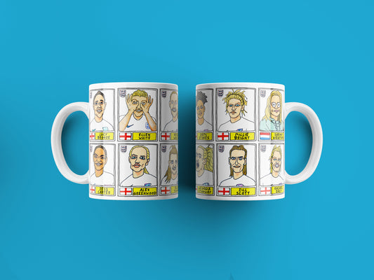 Lionesses Vol 1 England Women's No Score Draws Mug Set - Set of TWO 11oz Ceramic Mugs with Wonky Panini-doodles of England's Euro 2022 Squad