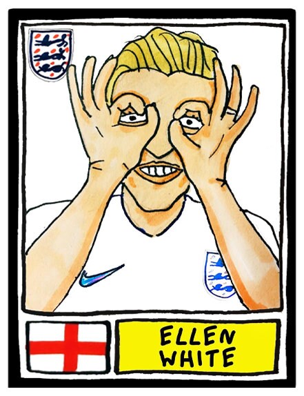 England Lionesses Vol 1 - No Score Draws Lionesses Edition -A3 print of 24 hand-drawn Panini-style doodles of England Women's Euro2022 Squad