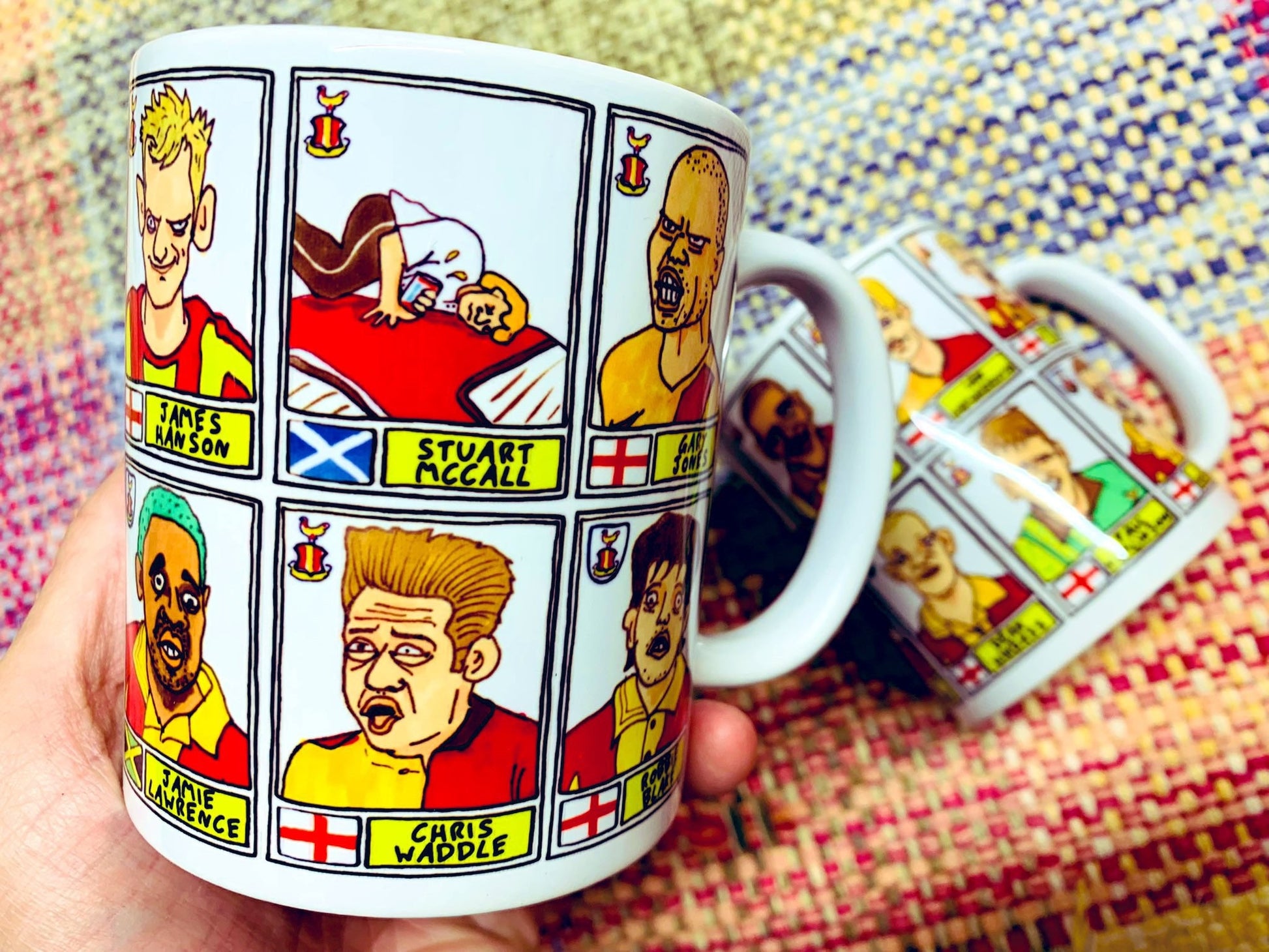 Bradford City No Score Draws Mug Set - Set of TWO 11oz Ceramic Mugs with Wonky Panini sticker-style doodles of Various Bantams BCAFC Icons