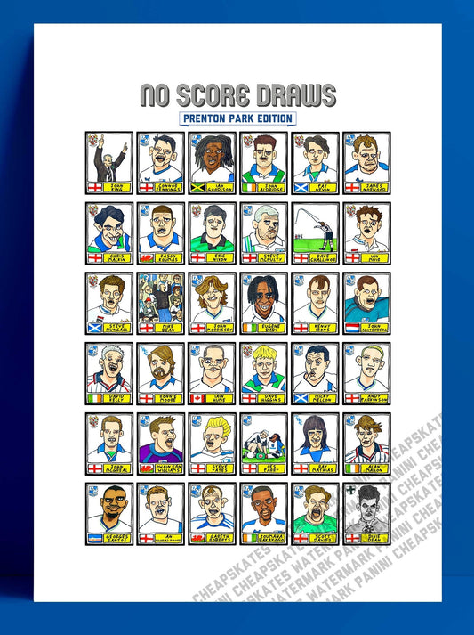 Tranmere Rovers - No Score Draws Prenton Park Edition - A3 print of 36 hand-drawn Wonky Panini-sticker-style TRFC Icons - Wonky Football Art