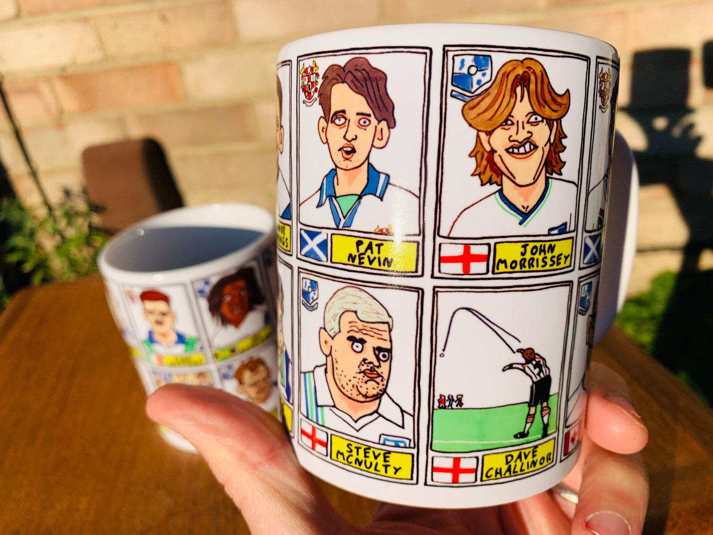 Tranmere Rovers No Score Draws Mug Set - Set of TWO 11oz Ceramic Mugs with Wonky Panini sticker-style doodles of Various TRFC Icons