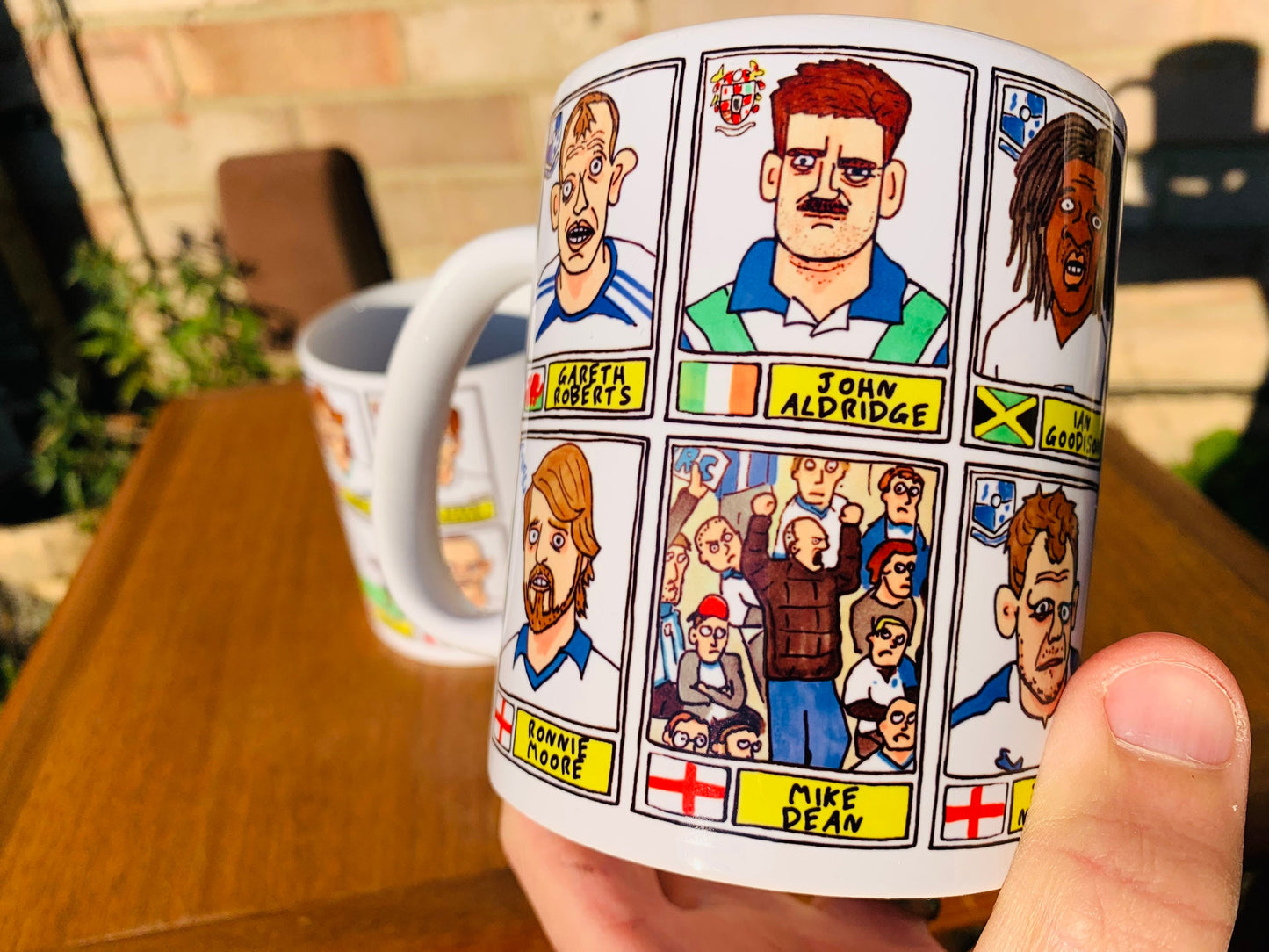 Tranmere Rovers No Score Draws Mug Set - Set of TWO 11oz Ceramic Mugs with Wonky Panini sticker-style doodles of Various TRFC Icons