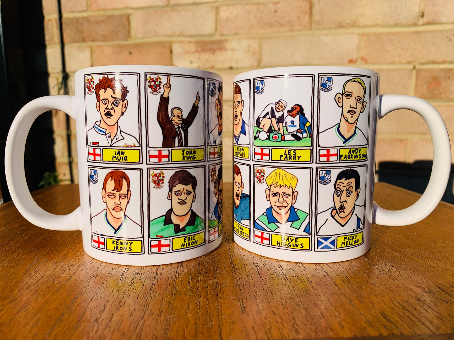 Tranmere Rovers No Score Draws Mug Set - Set of TWO 11oz Ceramic Mugs with Wonky Panini sticker-style doodles of Various TRFC Icons