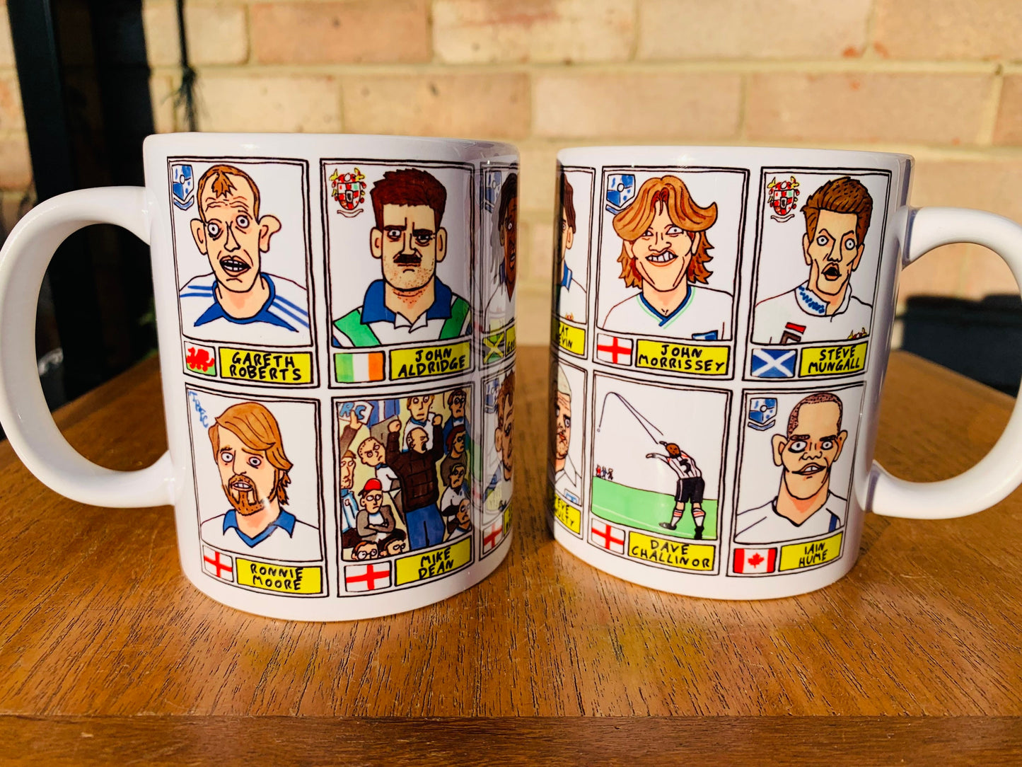 Tranmere Rovers No Score Draws Mug Set - Set of TWO 11oz Ceramic Mugs with Wonky Panini sticker-style doodles of Various TRFC Icons