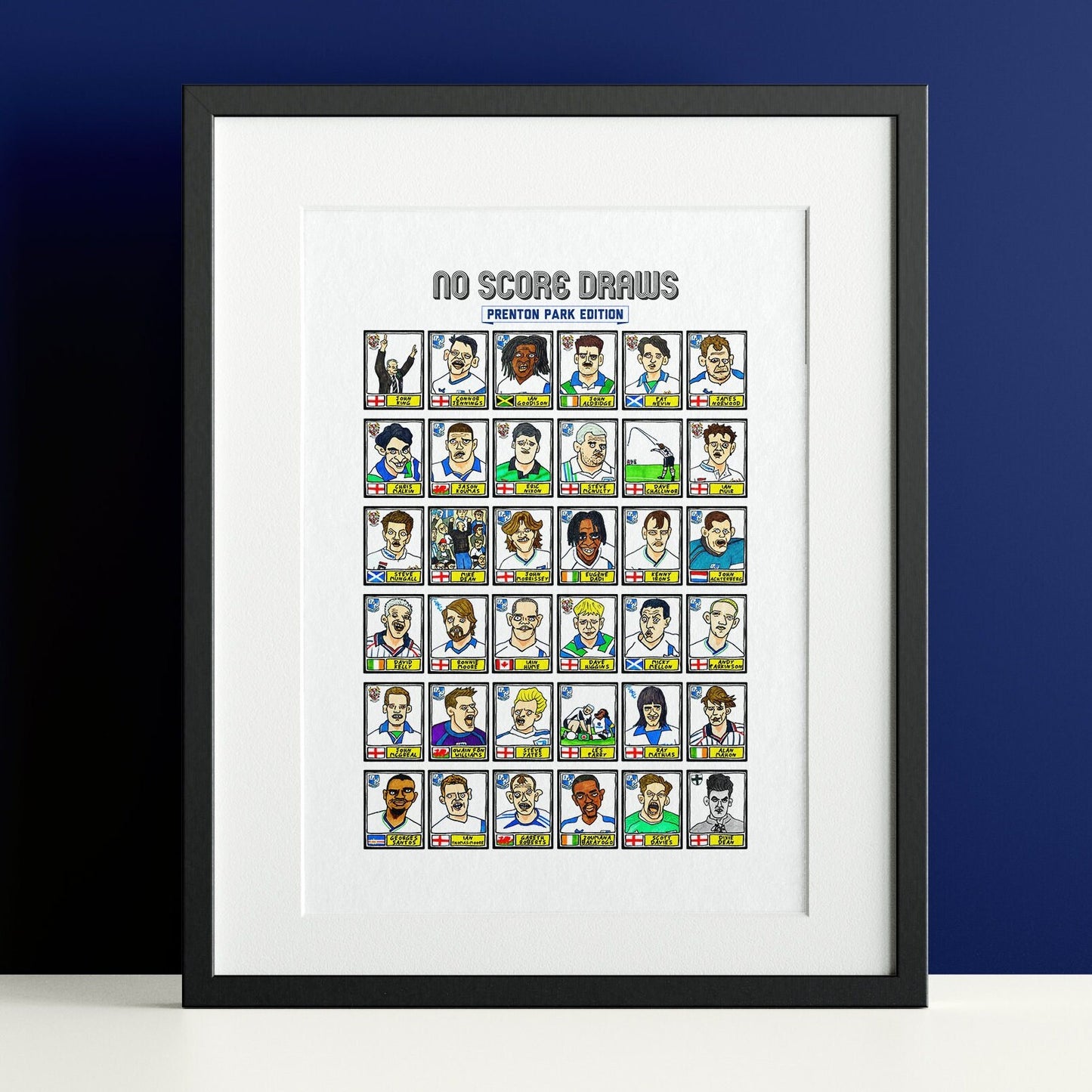 Tranmere Rovers - No Score Draws Prenton Park Edition - A3 print of 36 hand-drawn Wonky Panini-sticker-style TRFC Icons - Wonky Football Art