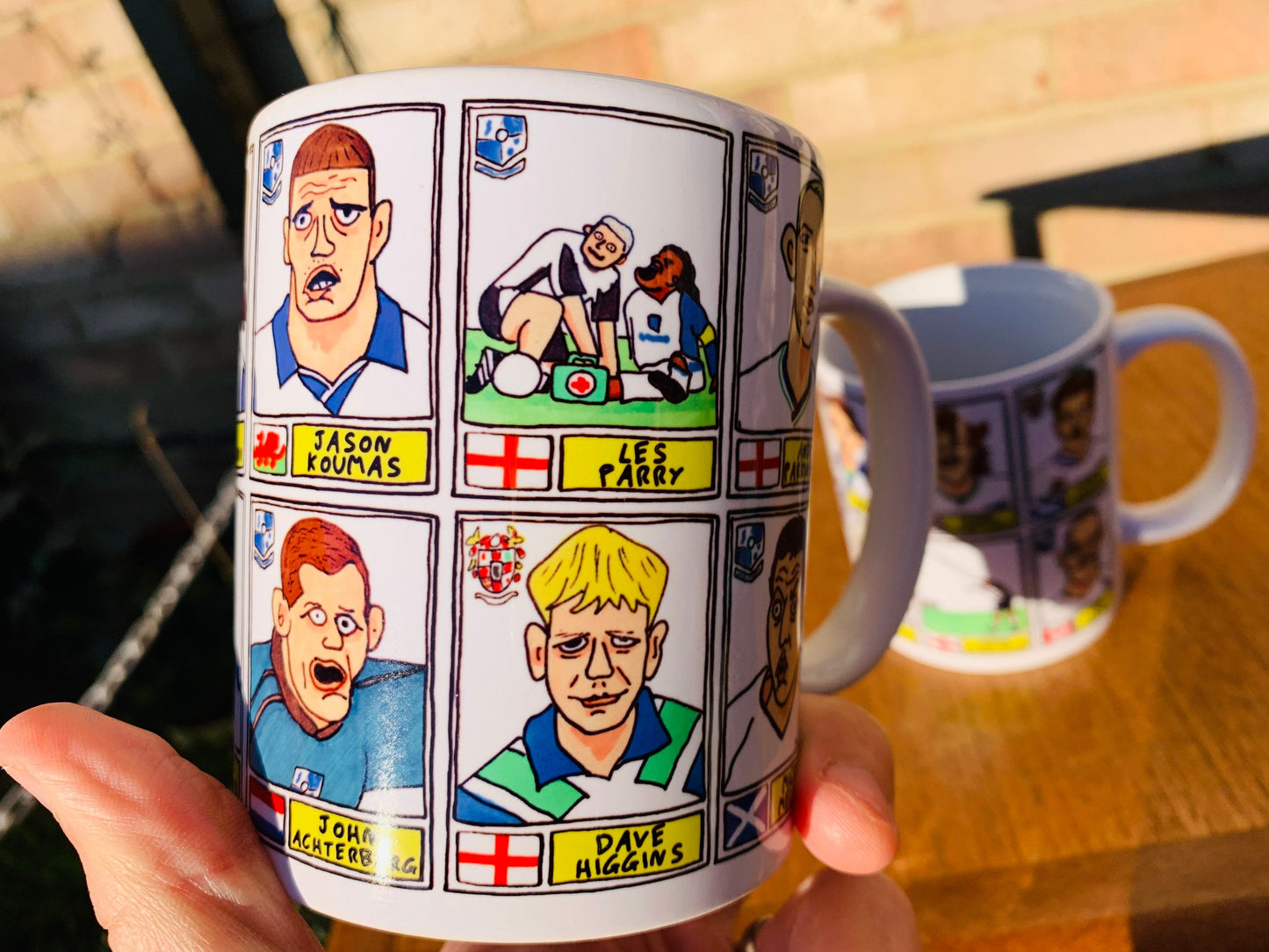 Tranmere Rovers No Score Draws Mug Set - Set of TWO 11oz Ceramic Mugs with Wonky Panini sticker-style doodles of Various TRFC Icons