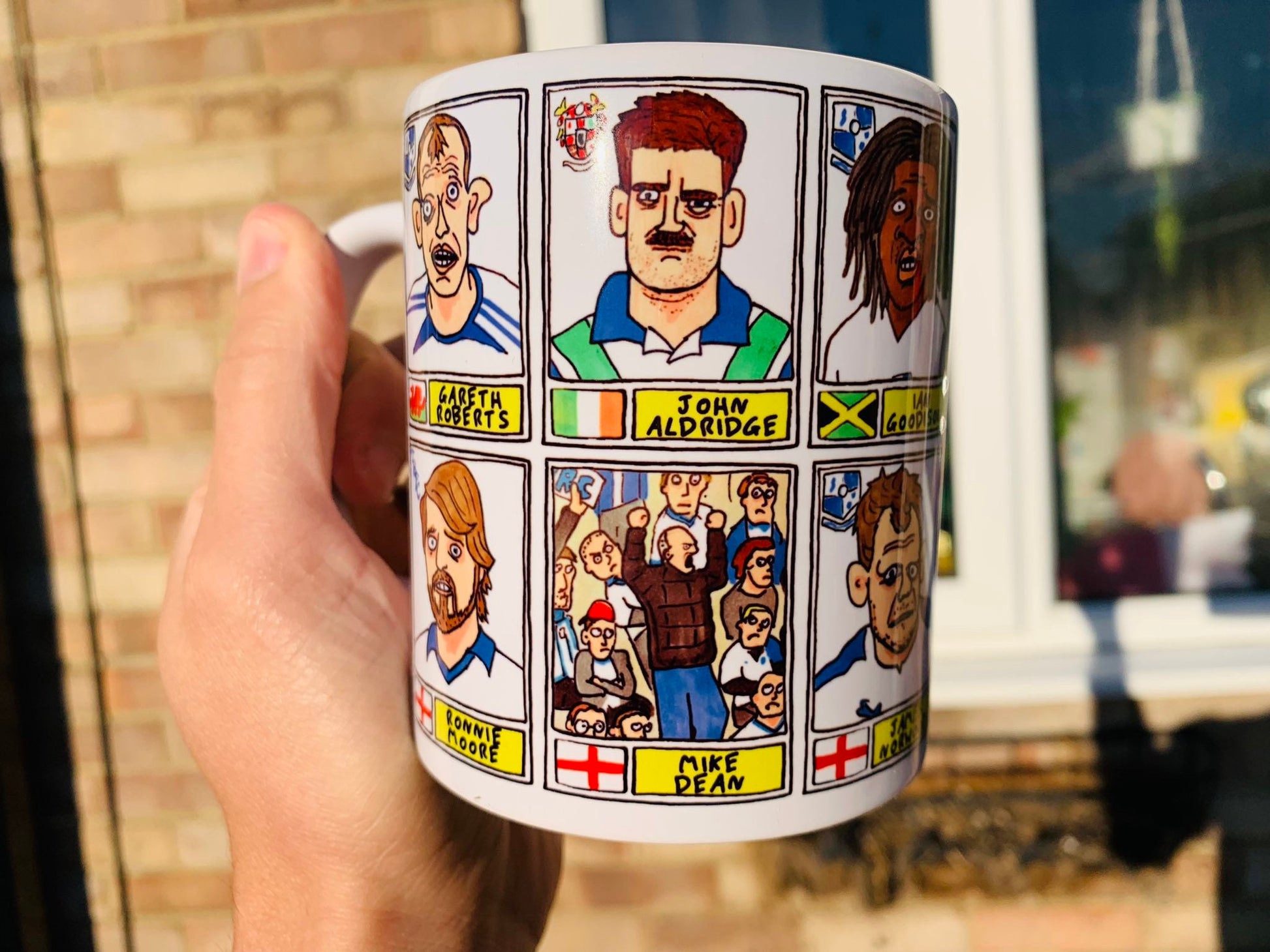 Tranmere Rovers No Score Draws Mug Set - Set of TWO 11oz Ceramic Mugs with Wonky Panini sticker-style doodles of Various TRFC Icons