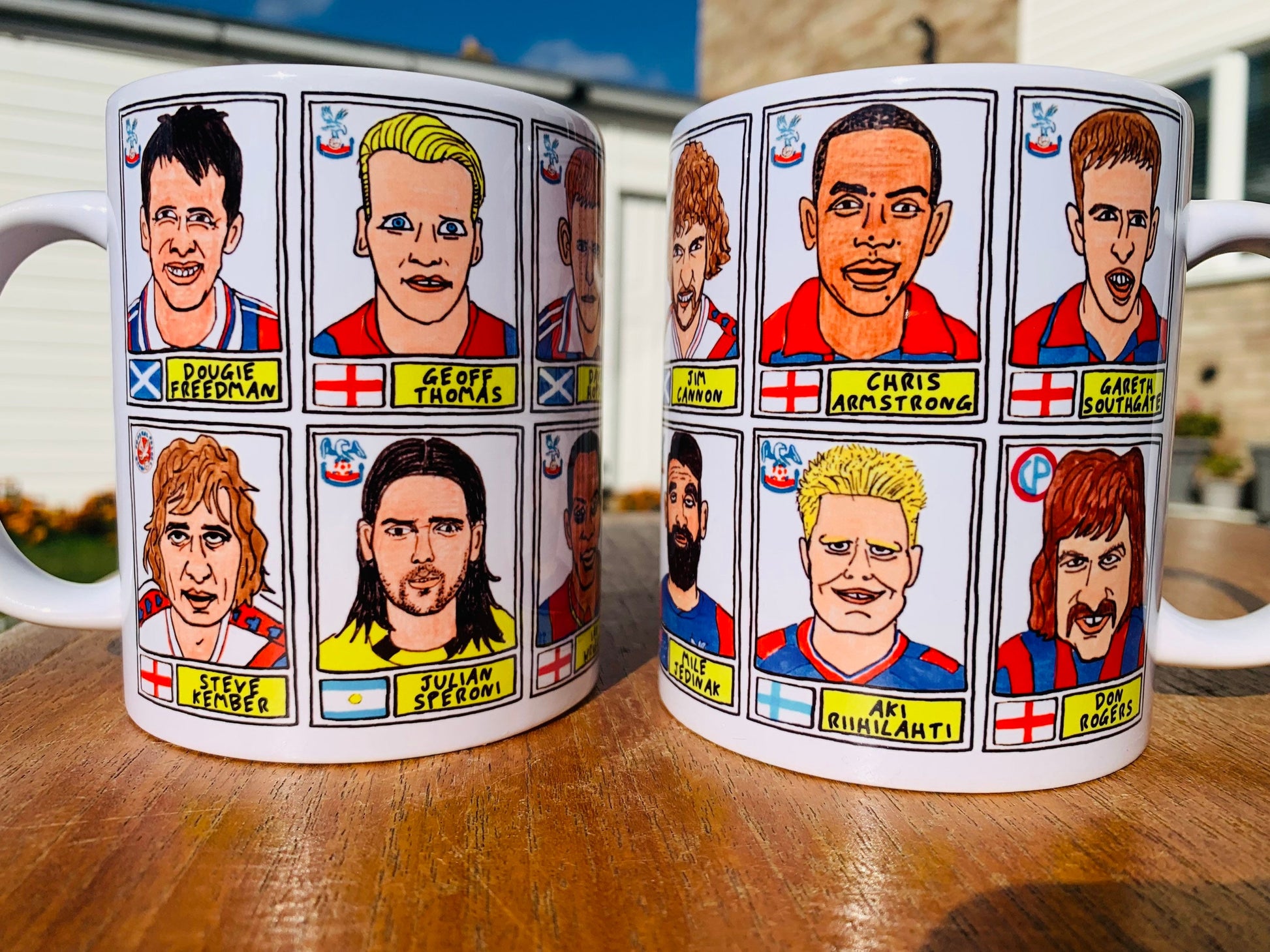 Crystal Palace Mug Set - Set of TWO 11oz Ceramic Mugs with Wonky Panini sticker-style No Score Draws Doodles of 24 badly-drawn Eagles icons
