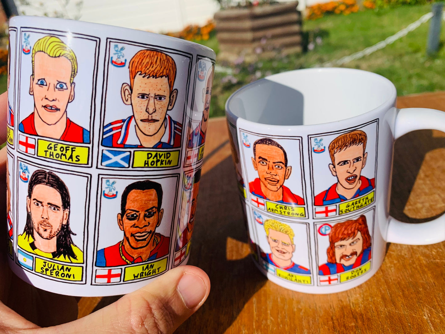 Crystal Palace Mug Set - Set of TWO 11oz Ceramic Mugs with Wonky Panini sticker-style No Score Draws Doodles of 24 badly-drawn Eagles icons