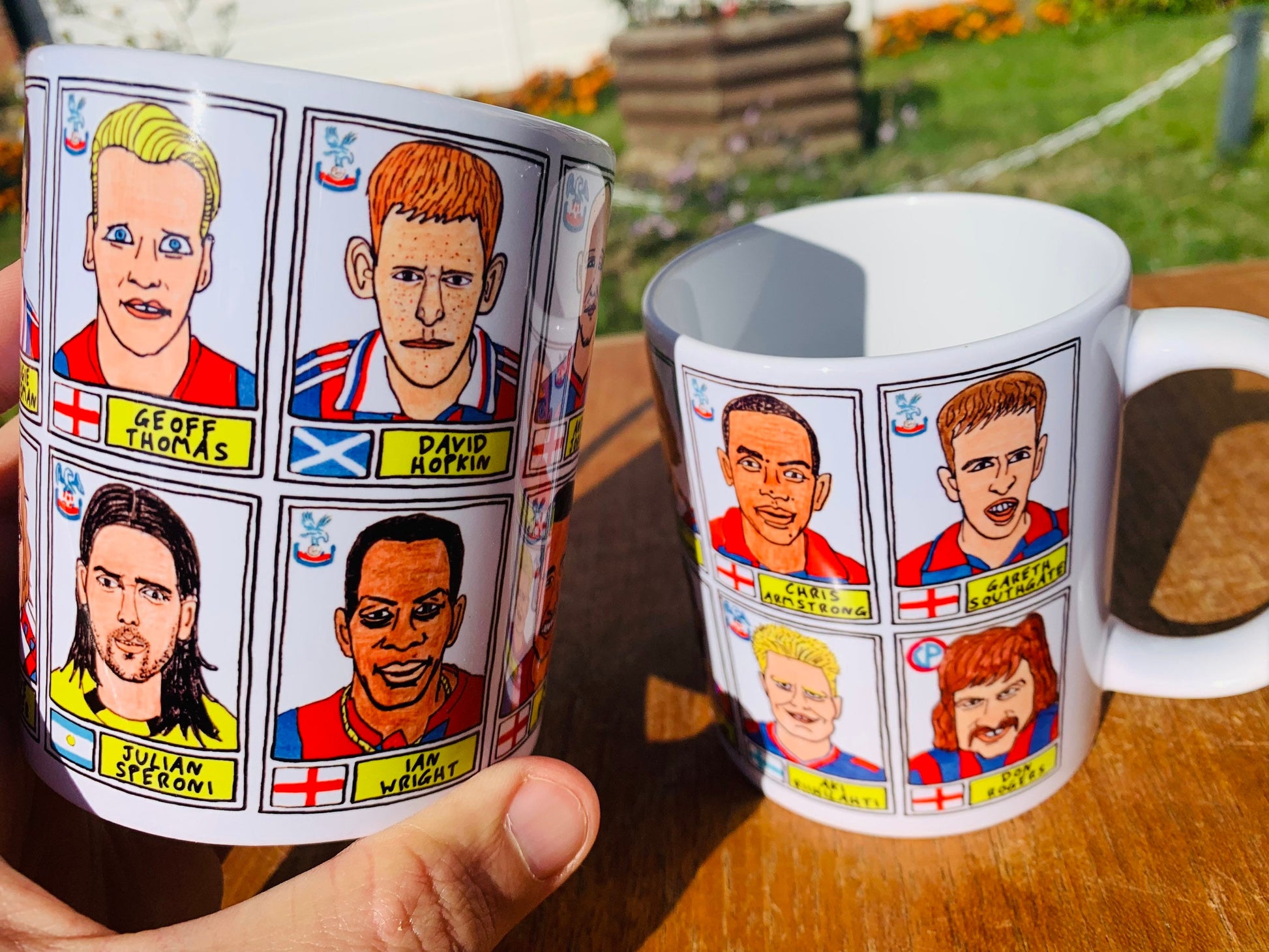 Crystal Palace Mug Set - Set of TWO 11oz Ceramic Mugs with Wonky Panini sticker-style No Score Draws Doodles of 24 badly-drawn Eagles icons