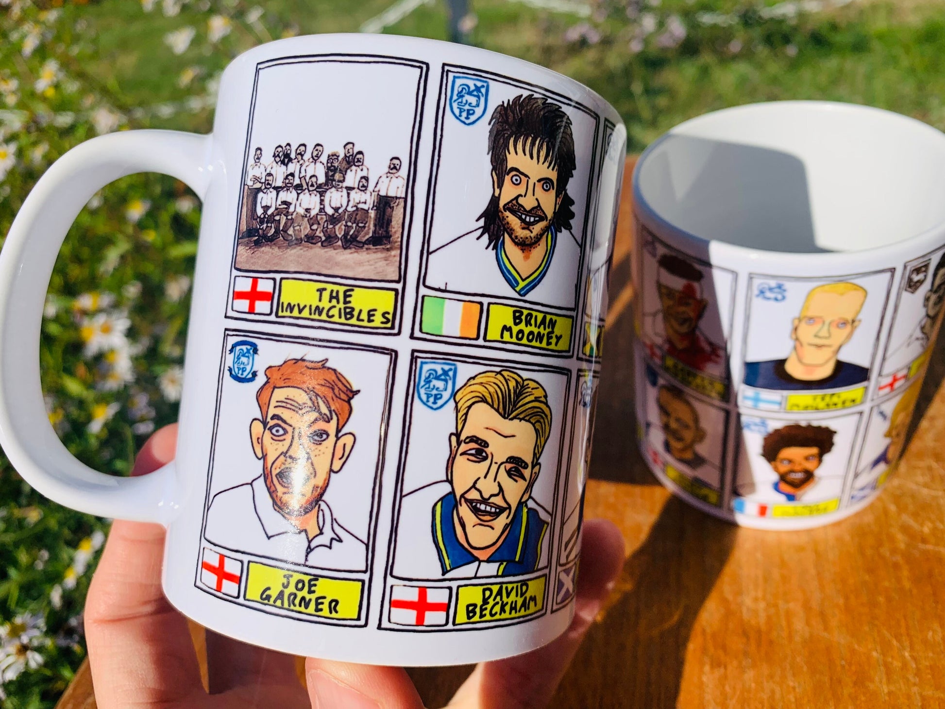 Preston North End No Score Draws Mug Set - Set of TWO 11oz Ceramic Mugs with Wonky Panini sticker-style PNEFC Latics No Score Draws Doodles