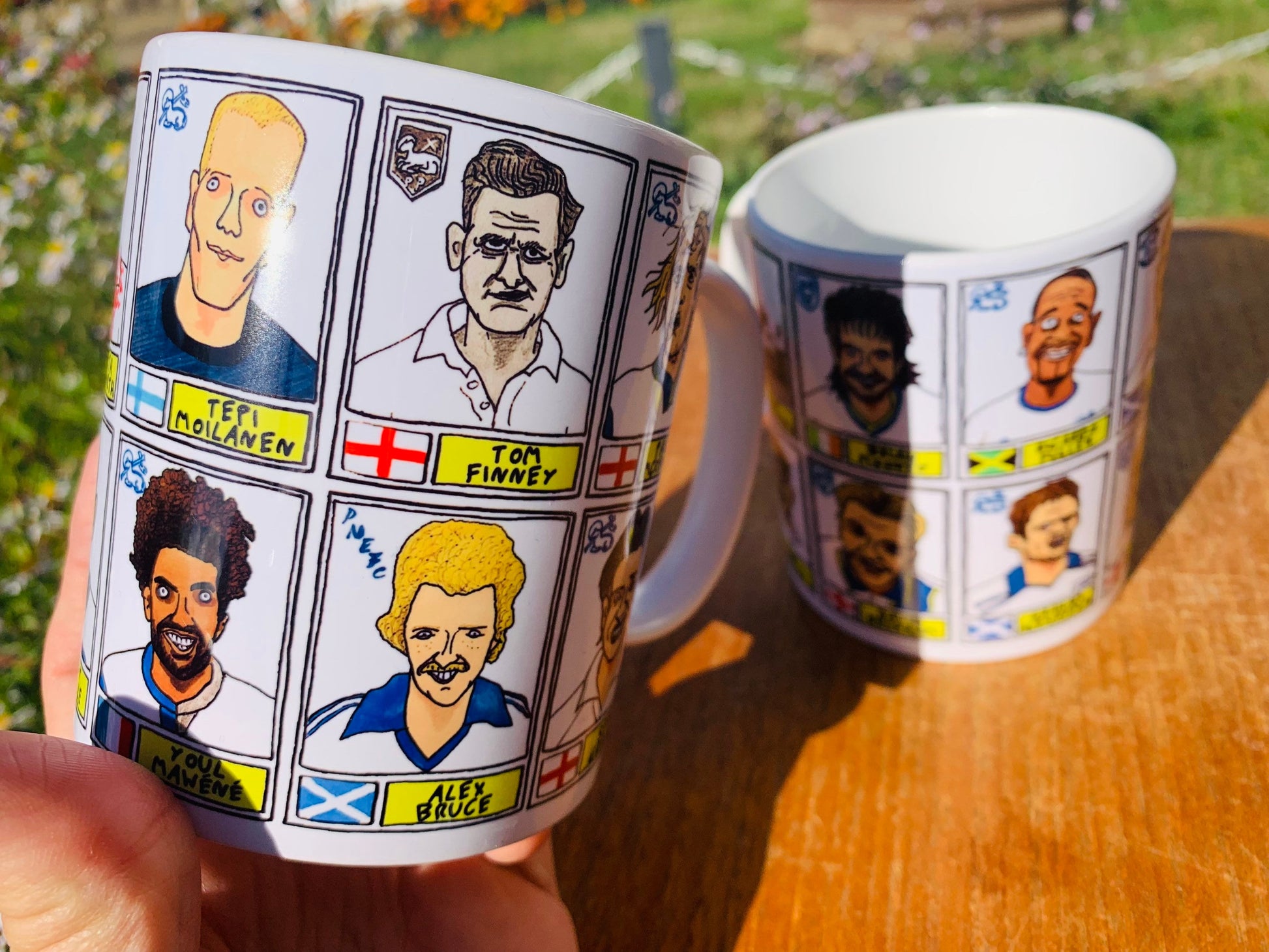 Preston North End No Score Draws Mug Set - Set of TWO 11oz Ceramic Mugs with Wonky Panini sticker-style PNEFC Latics No Score Draws Doodles