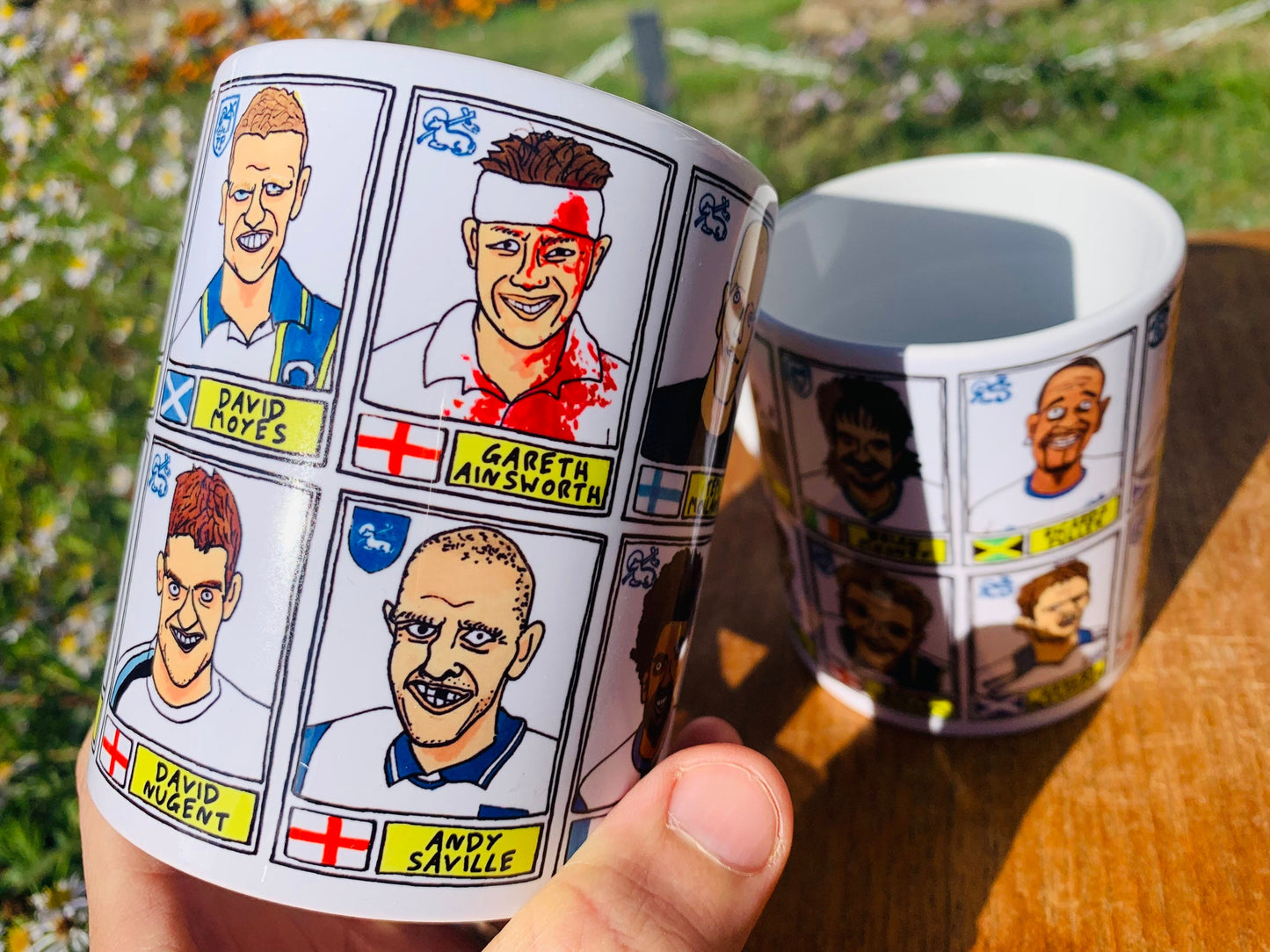 Preston North End No Score Draws Mug Set - Set of TWO 11oz Ceramic Mugs with Wonky Panini sticker-style PNEFC Latics No Score Draws Doodles
