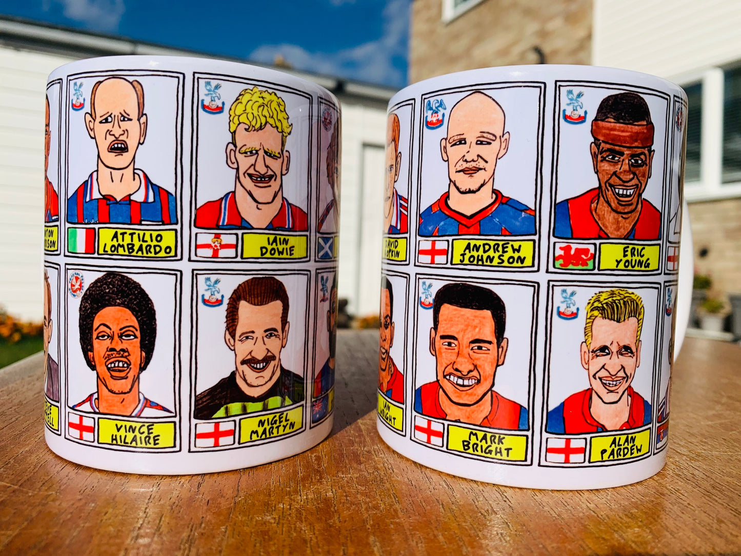 Crystal Palace Mug Set - Set of TWO 11oz Ceramic Mugs with Wonky Panini sticker-style No Score Draws Doodles of 24 badly-drawn Eagles icons