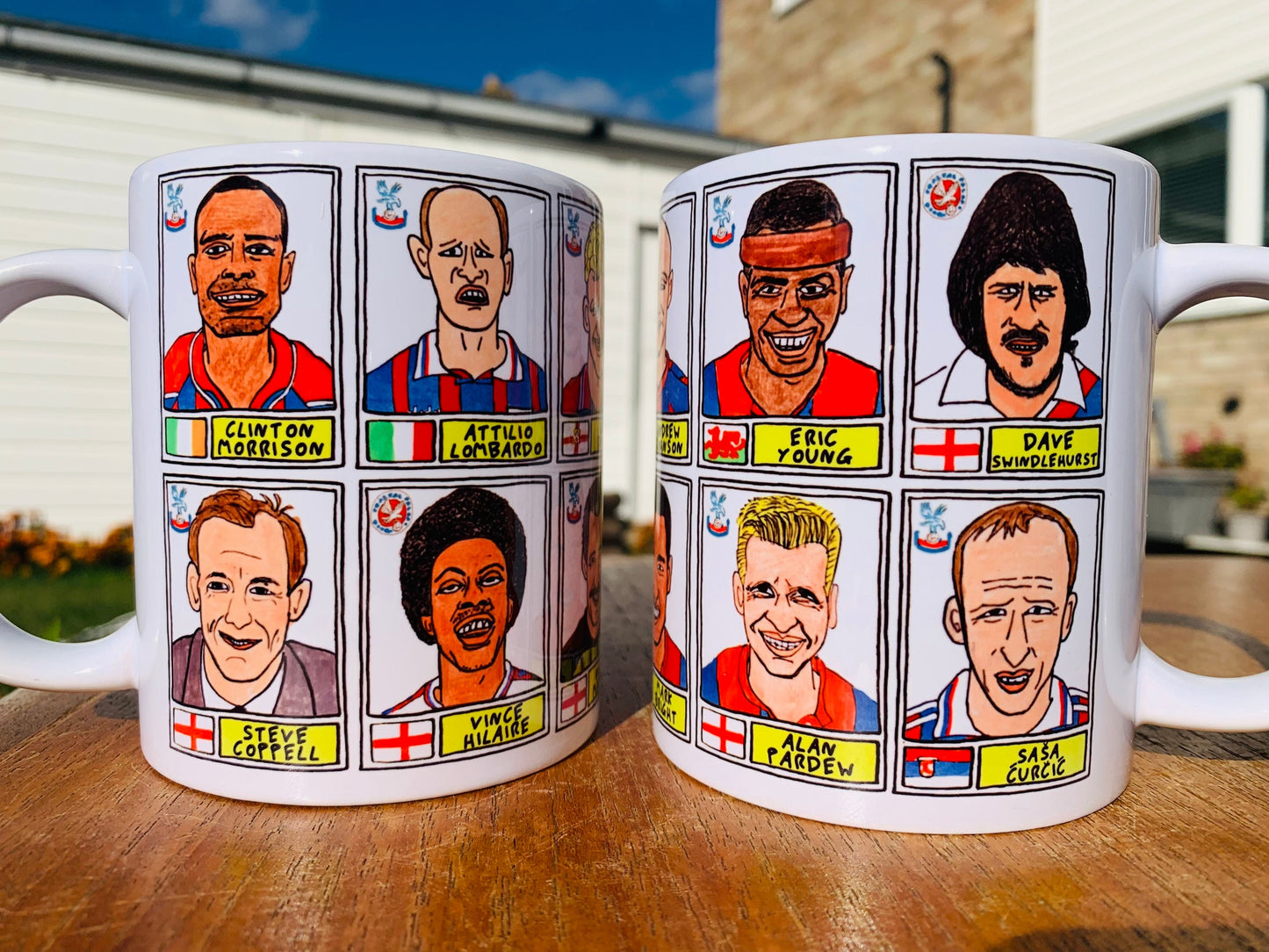Crystal Palace Mug Set - Set of TWO 11oz Ceramic Mugs with Wonky Panini sticker-style No Score Draws Doodles of 24 badly-drawn Eagles icons