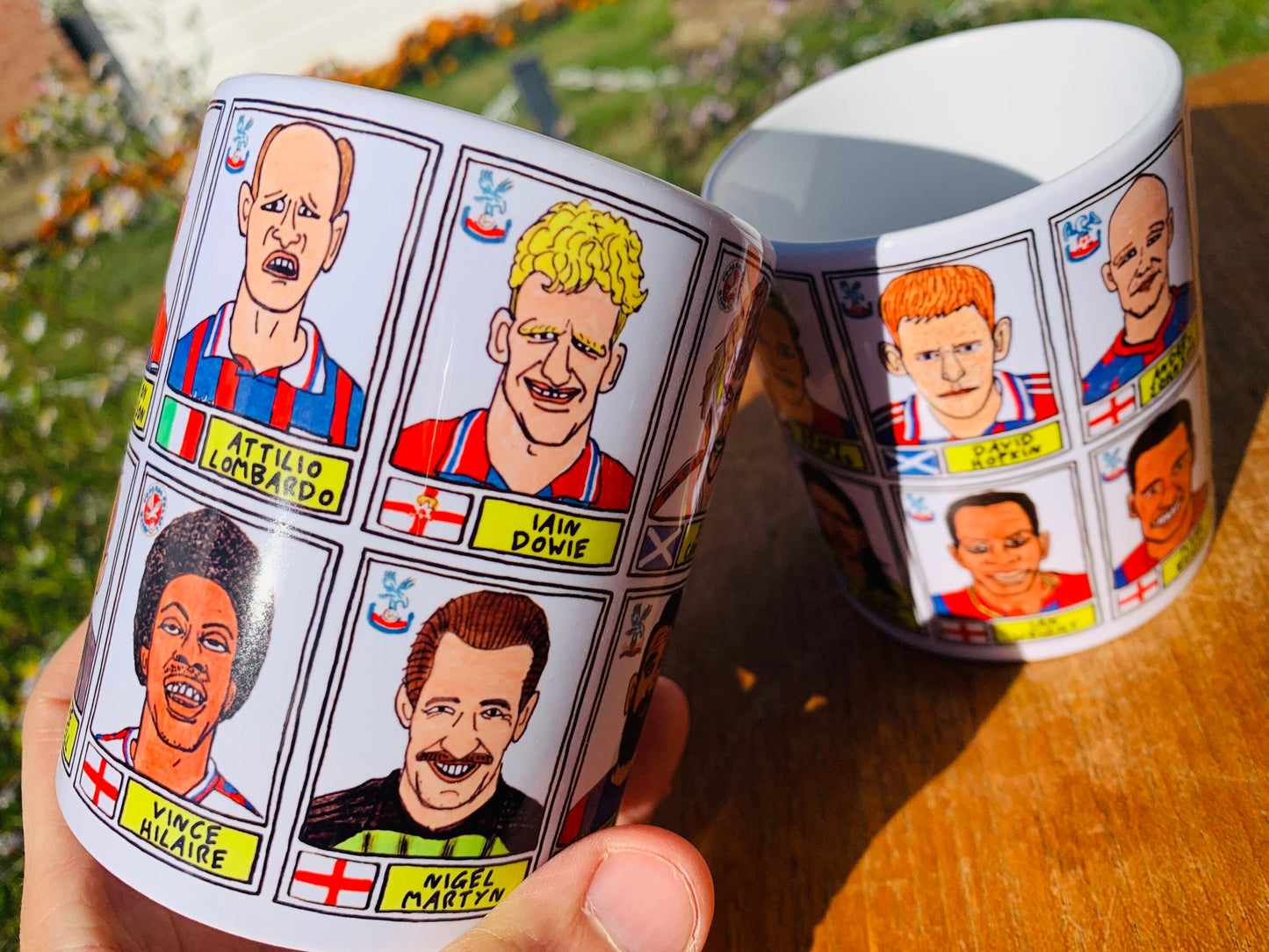 Crystal Palace Mug Set - Set of TWO 11oz Ceramic Mugs with Wonky Panini sticker-style No Score Draws Doodles of 24 badly-drawn Eagles icons