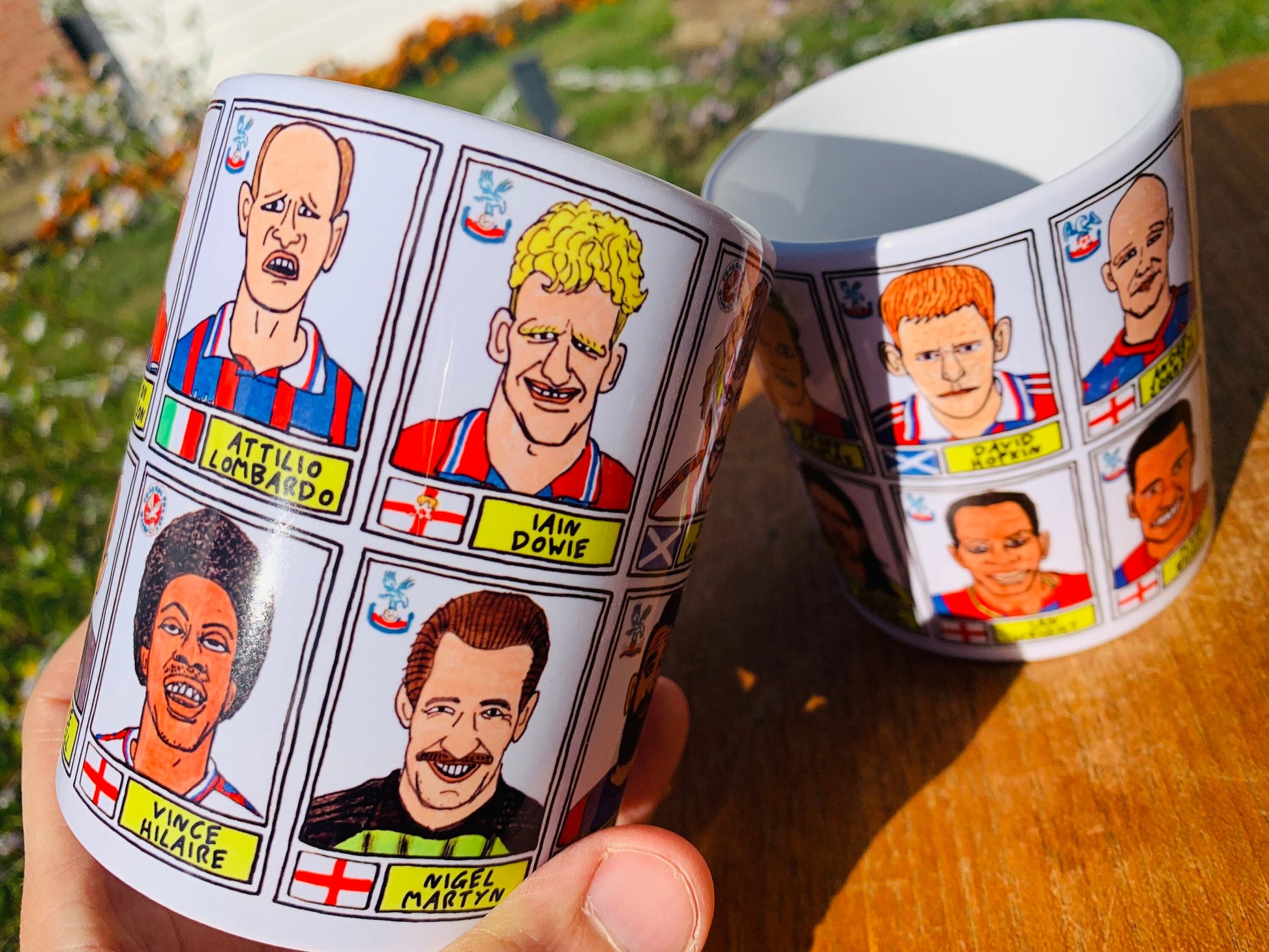 Crystal Palace Mug Set - Set of TWO 11oz Ceramic Mugs with Wonky Panini sticker-style No Score Draws Doodles of 24 badly-drawn Eagles icons