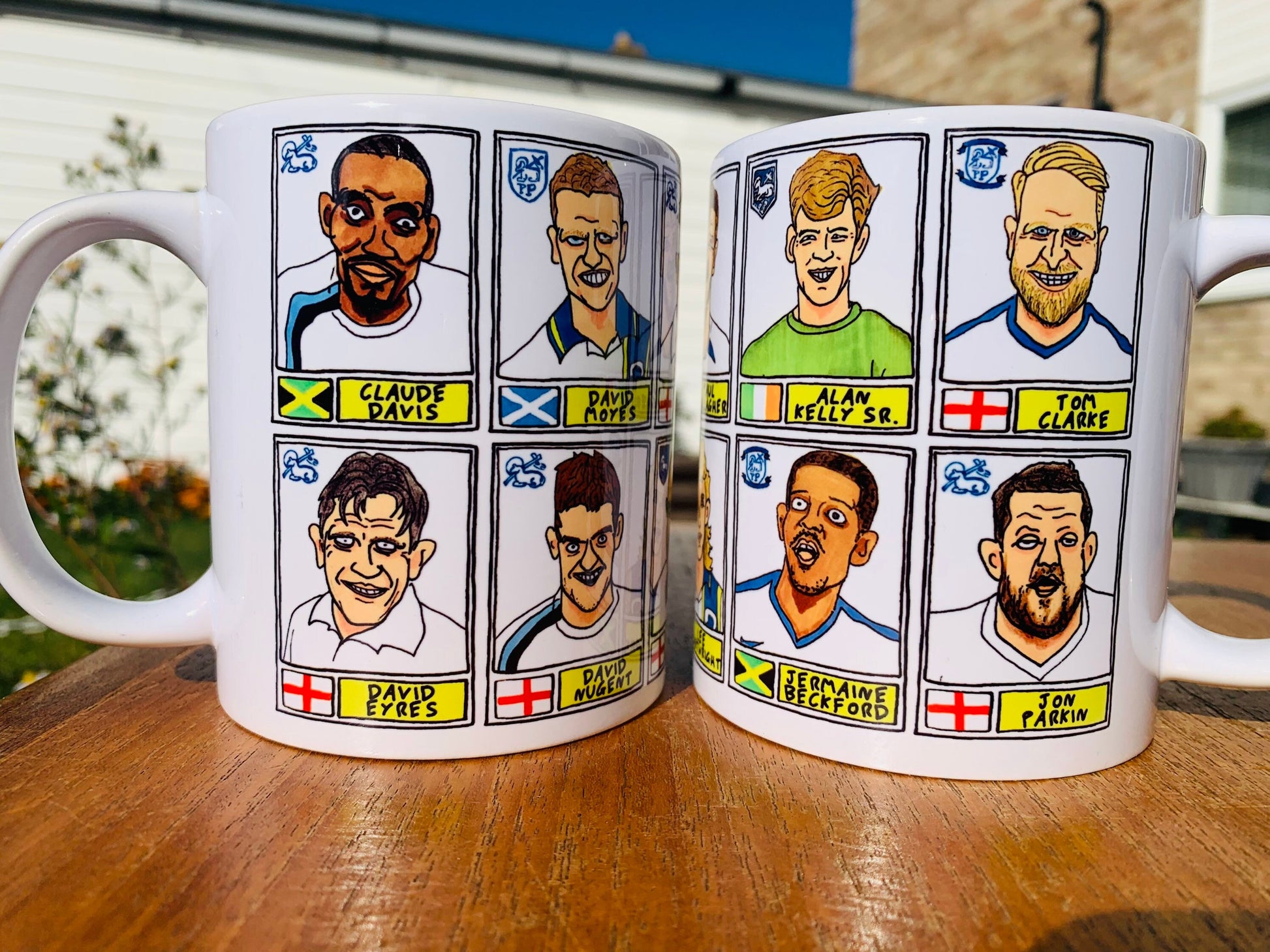 Preston North End No Score Draws Mug Set - Set of TWO 11oz Ceramic Mugs with Wonky Panini sticker-style PNEFC Latics No Score Draws Doodles