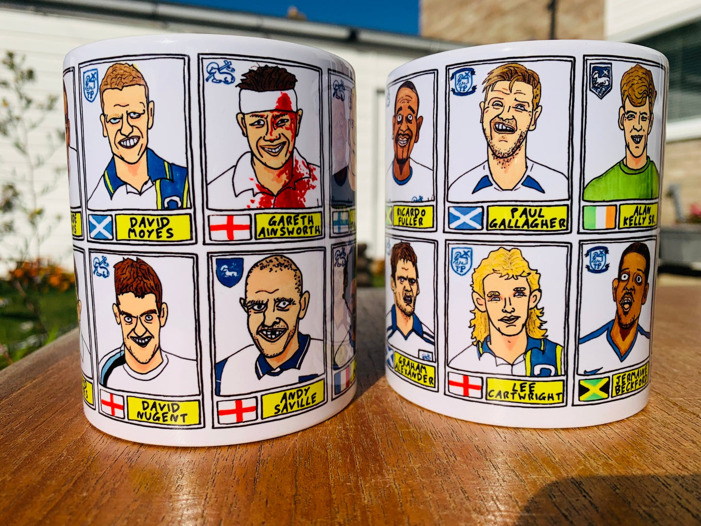 Preston North End No Score Draws Mug Set - Set of TWO 11oz Ceramic Mugs with Wonky Panini sticker-style PNEFC Latics No Score Draws Doodles