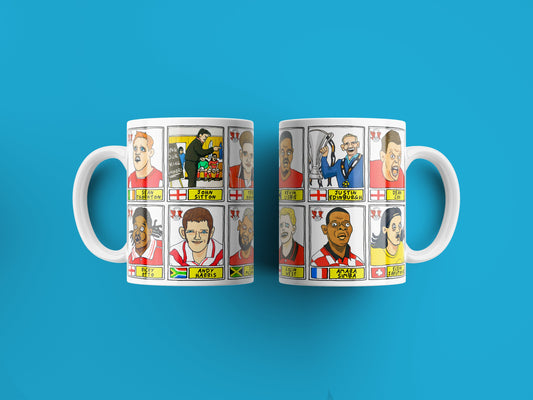 Leyton Orient No Score Draws Mug Set - Set of TWO 11oz Ceramic Mugs with Wonky Panini sticker-style doodles of 24 LOFC O's Football Icons