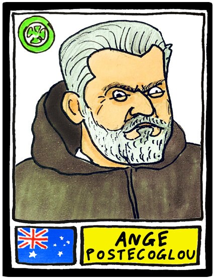 Celtic Volume 2 - No Score Draws Ange Edition UPDATED FOR 2023 - A3 print of 24 hand-drawn Panini-style doodles of Celtic's 22-23 Squad