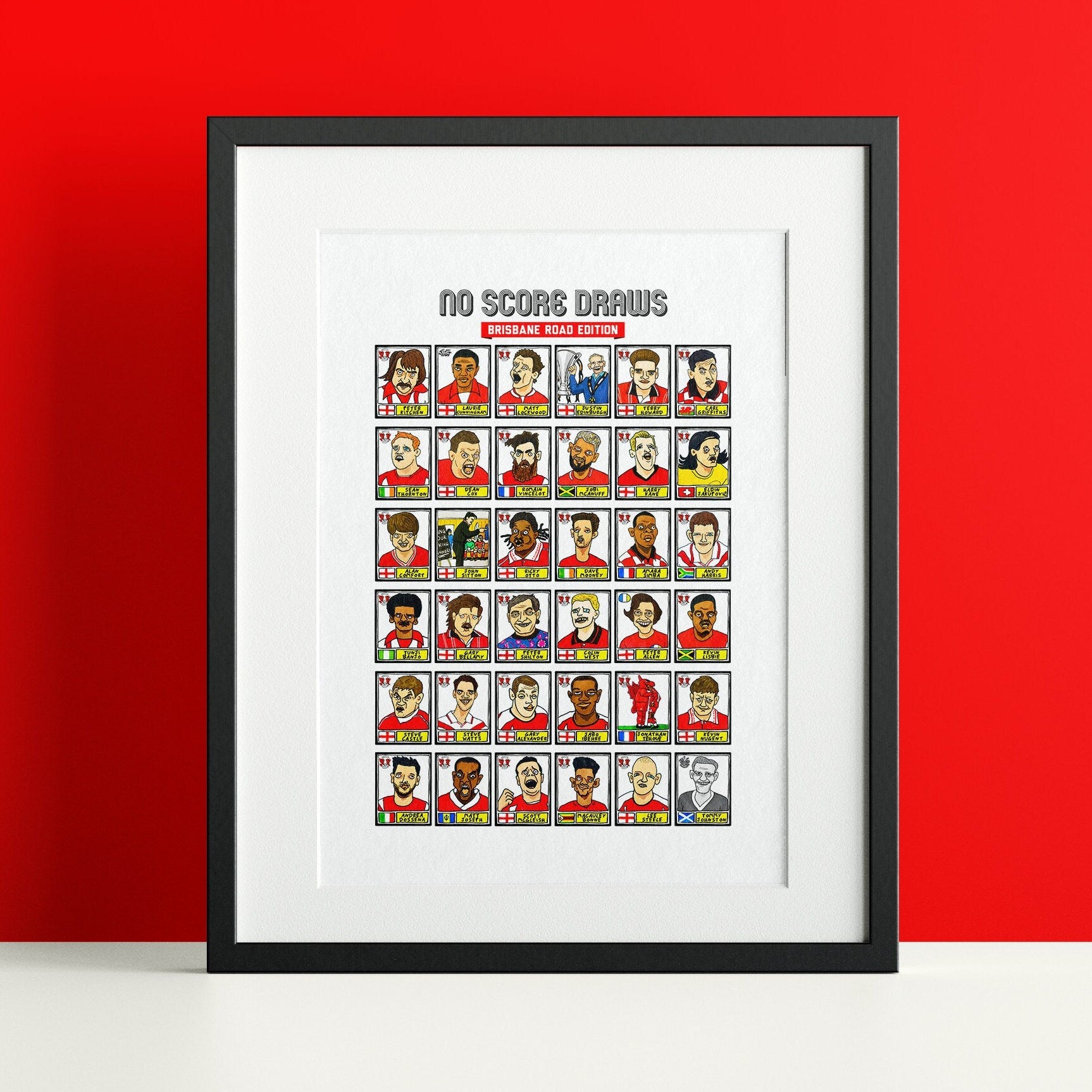 Leyton Orient - No Score Draws Brisbane Road Edition - A3 print of 36 hand-drawn Wonky Panini-sticker-style LOFC Icons - Wonky Football Art