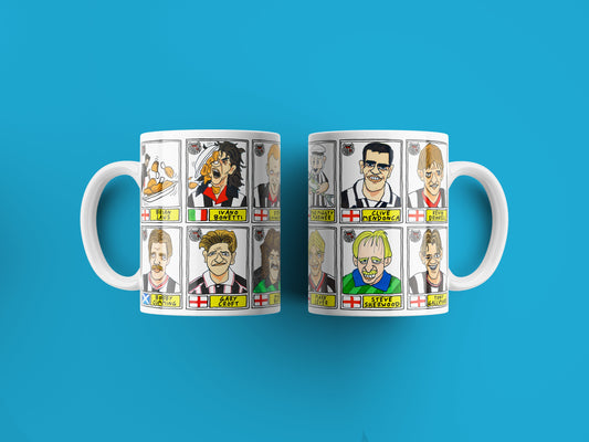 Grimsby Town No Score Draws Mug Set - Set of TWO 11oz Ceramic Mugs with Wonky Panini sticker-style doodles of 24 GTFC Mariners Football Icon