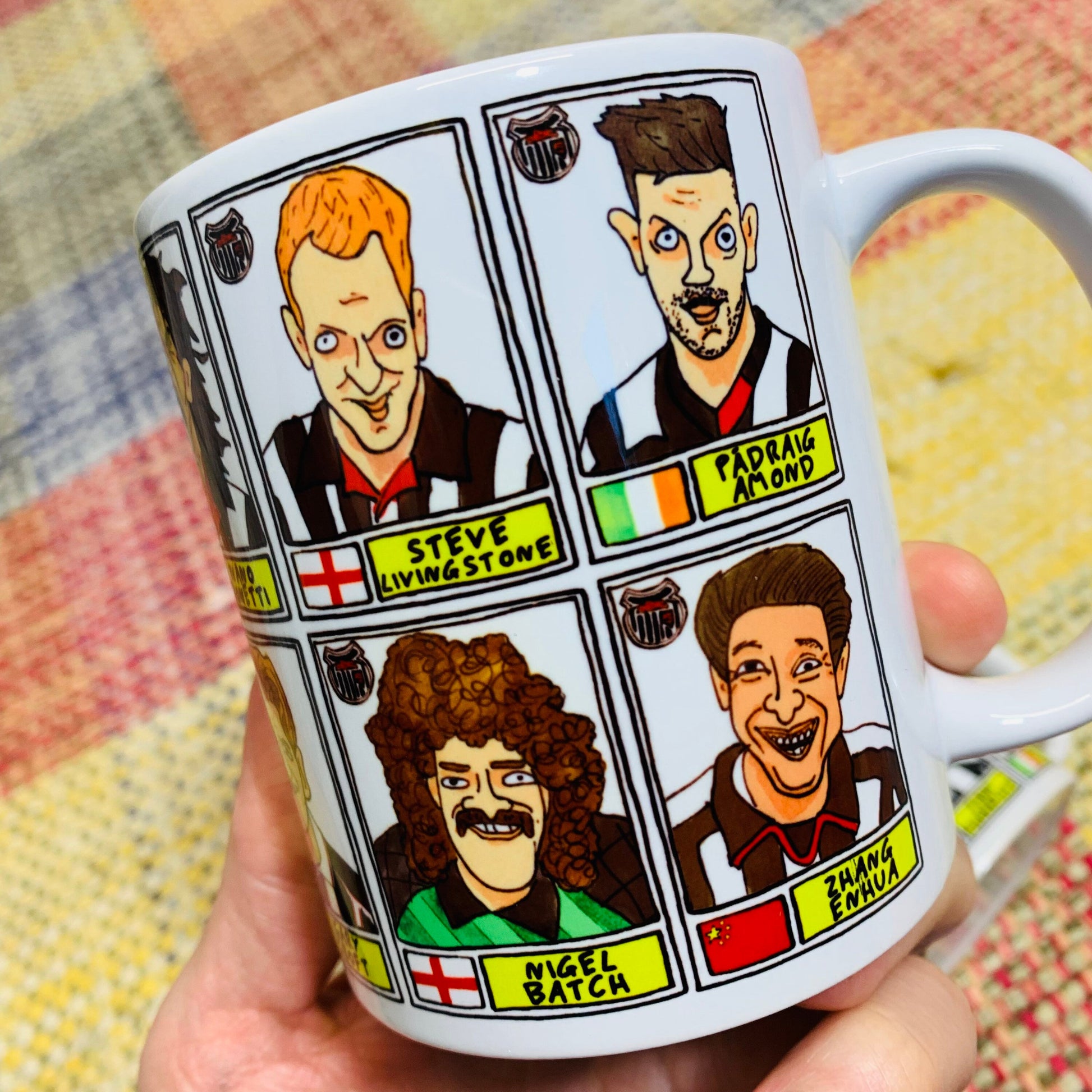 Grimsby Town No Score Draws Mug Set - Set of TWO 11oz Ceramic Mugs with Wonky Panini sticker-style doodles of 24 GTFC Mariners Football Icon