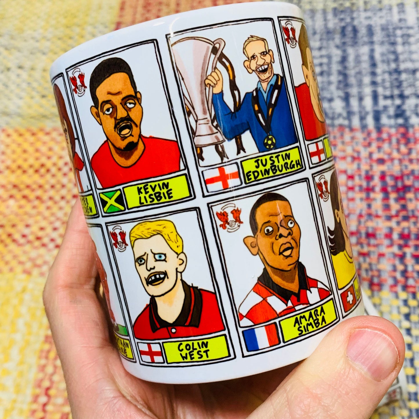 Leyton Orient No Score Draws Mug Set - Set of TWO 11oz Ceramic Mugs with Wonky Panini sticker-style doodles of 24 LOFC O's Football Icons