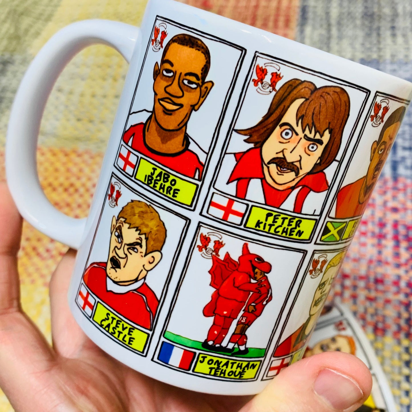 Leyton Orient No Score Draws Mug Set - Set of TWO 11oz Ceramic Mugs with Wonky Panini sticker-style doodles of 24 LOFC O's Football Icons