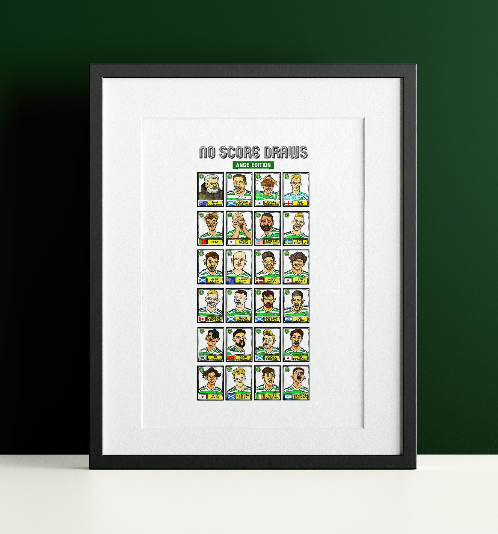 Celtic Volume 2 - No Score Draws Ange Edition UPDATED FOR 2023 - A3 print of 24 hand-drawn Panini-style doodles of Celtic's 22-23 Squad