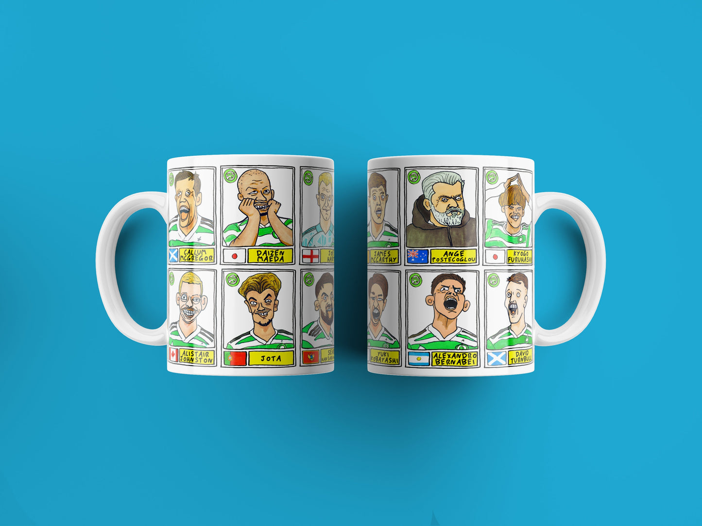 Celtic Volume 2 No Score Draws Mug Set UPDATED FOR 22-23! - Set of TWO 11oz Ceramic Mugs with 24 Wonky Panini sticker-style Celtic Doodles