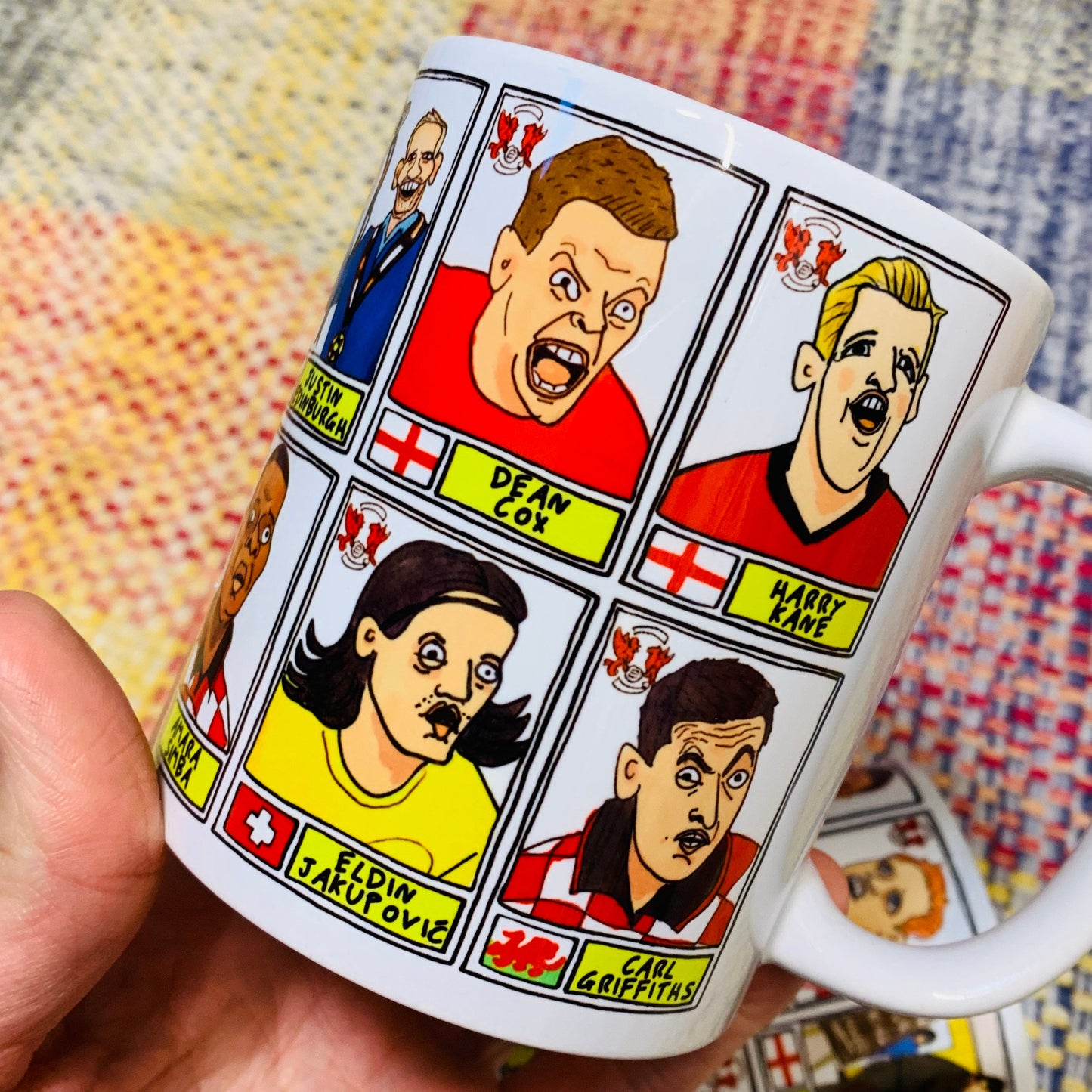 Leyton Orient No Score Draws Mug Set - Set of TWO 11oz Ceramic Mugs with Wonky Panini sticker-style doodles of 24 LOFC O's Football Icons